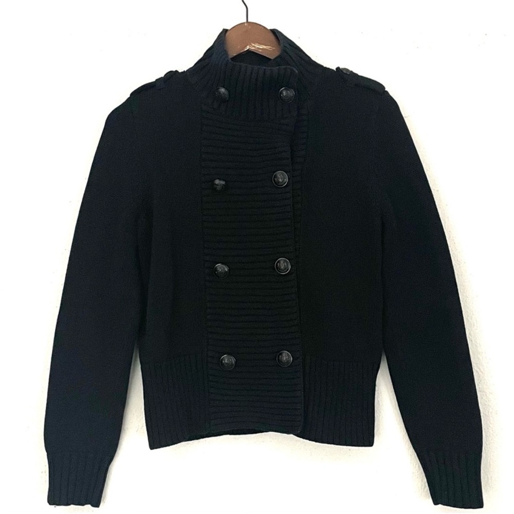 Lauren Ralph Lauren Double Breasted Military Sweater Medium Black 100% Cotton